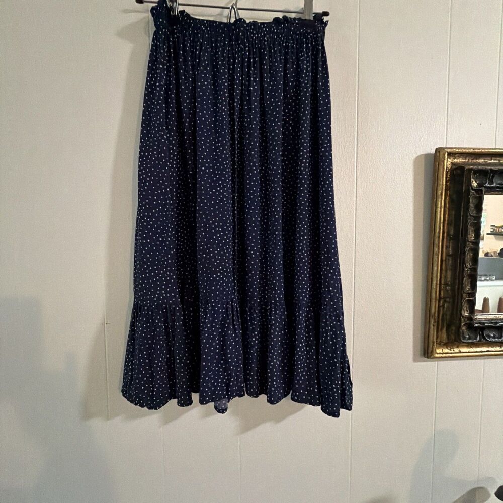 Mixit Brand Skirt Women's Size Small Navy Blue Polka Dot Ruffle Hem Cottagecore